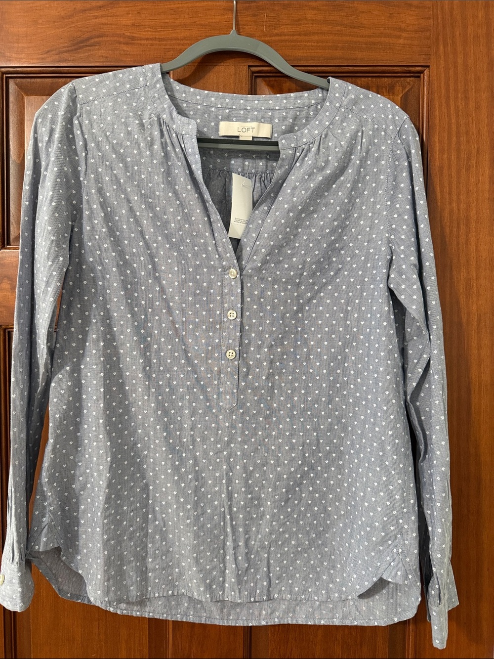 LOFT Light Blue Dot Button-Front Blouse
